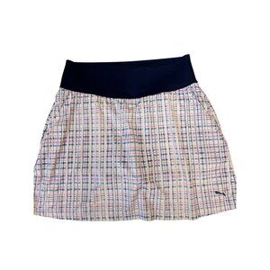 Puma Golf Skort Blue White Polyester Plaid Pull-on elastic Pockets Medium